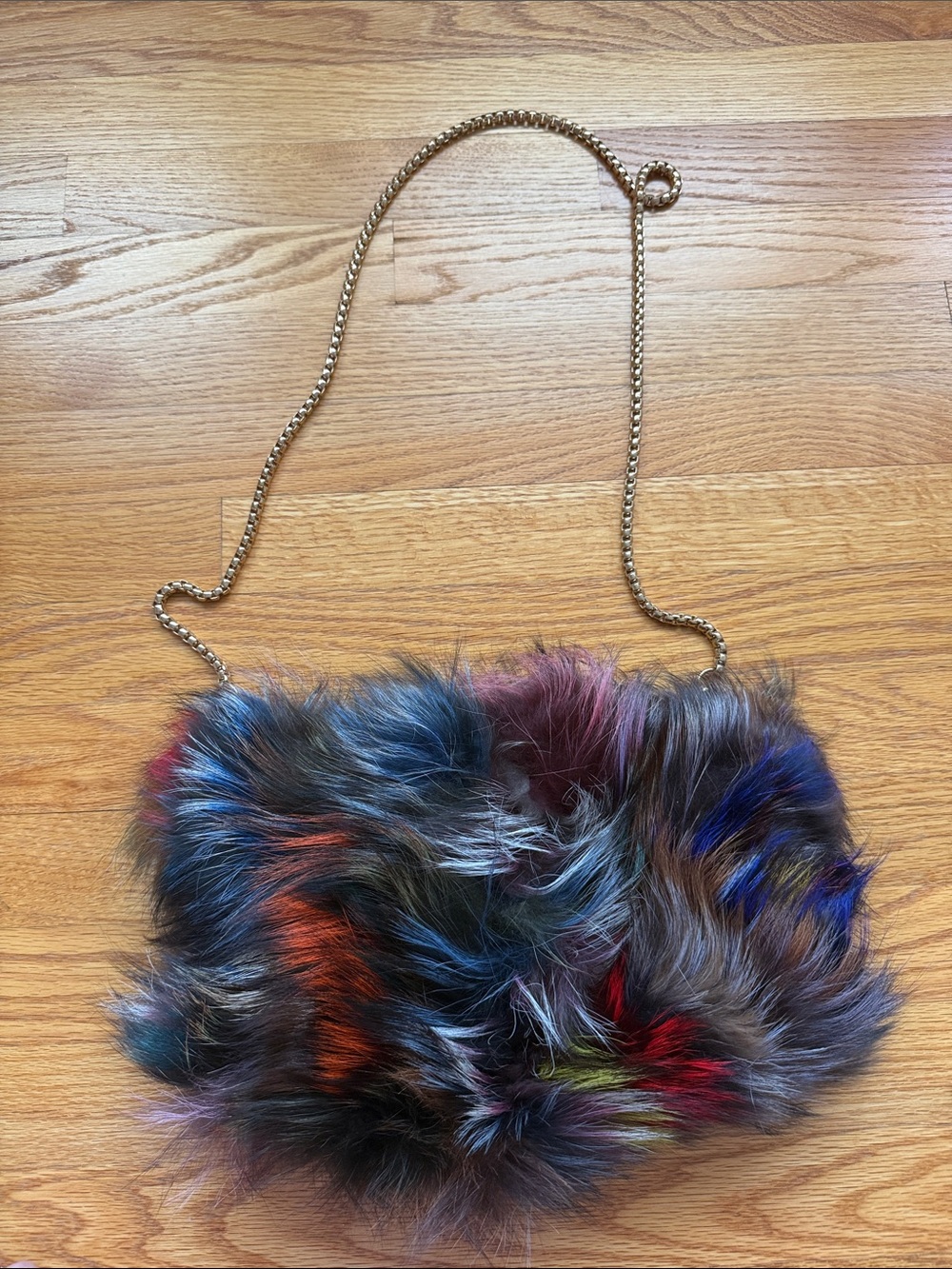 Multicolor Faux Fur Chain Shoulder Bag